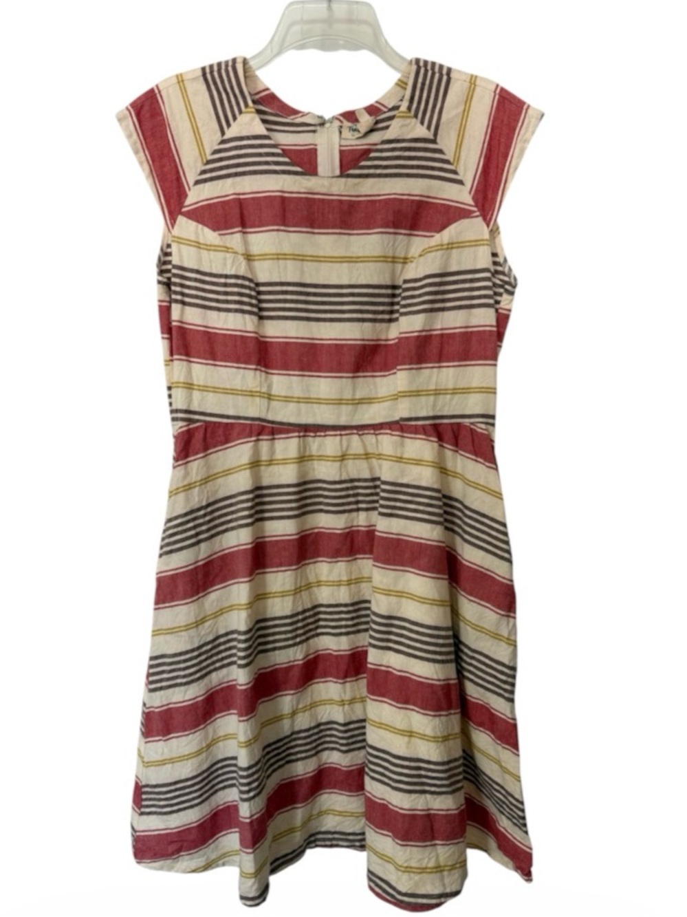 Mata Traders Striped cap sleeve Fit-and-Flare Dress pockets Medium